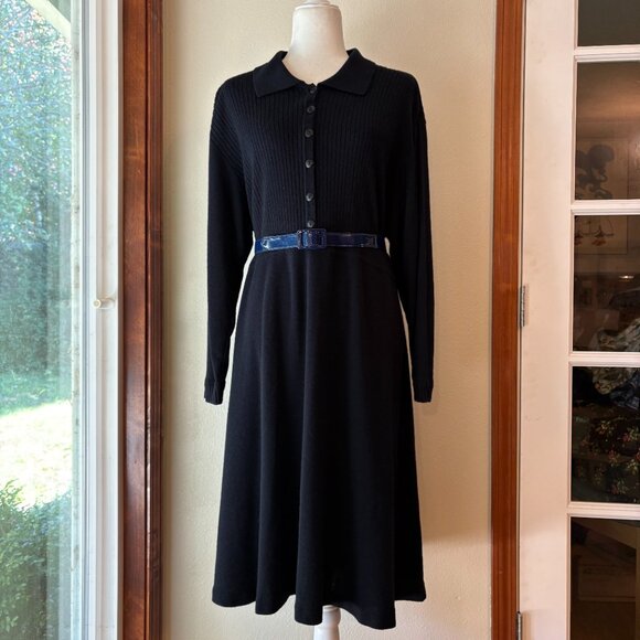 VTG 90s Liz Claiborne Wool Blend Midi Sweater Dress Ribbed Knit Long Sleeve M - Picture 1 of 13